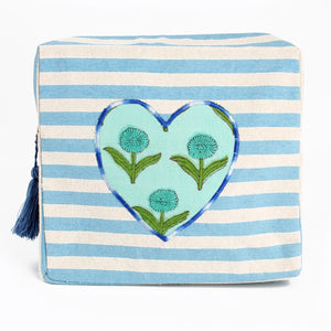 Blue Stripe Heart Washbag