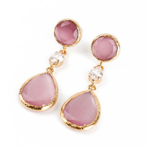 Pink Stone Triple Drop Earrings