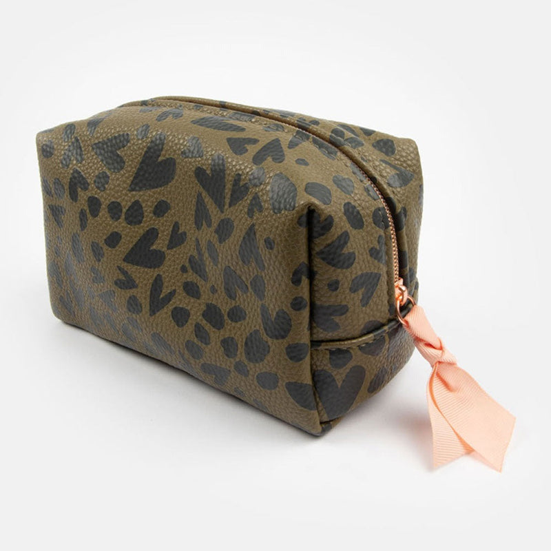 Khaki & Black Heart Cosmetic Bag