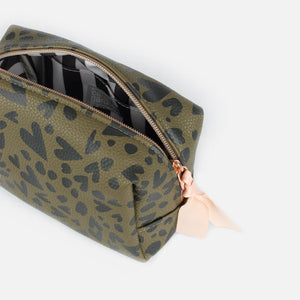 Khaki & Black Heart Cosmetic Bag